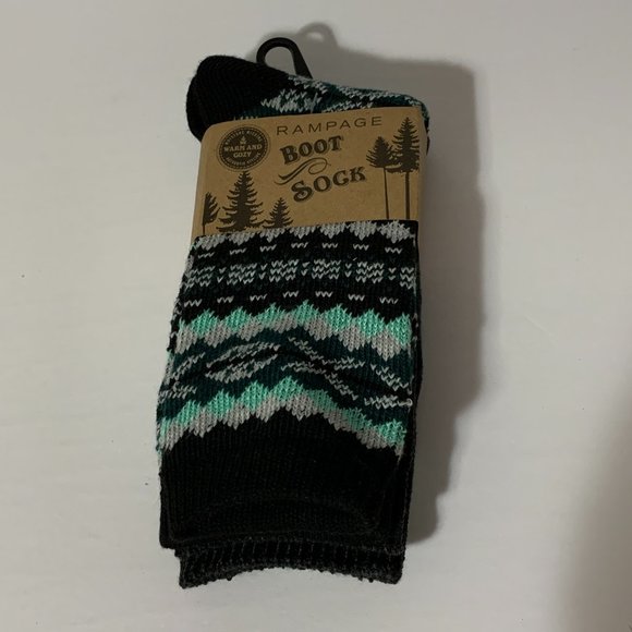 Rampage Boot Socks 2 Pair Fair Isle Solid Gray Black Green Women Size 6-10.5 M/L - Picture 1 of 4